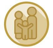 Icon representing the "Maternal, Child, Adolescent and Family Health" core service. It is a yellow circle with a family icon.