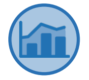 Icon representing the "Assessment and Planning" core service. It is a blue circle with a stacked bar and line chart.