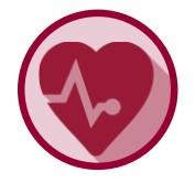 Icon representing the "Chronic Disease, Injury Prevention and Behavioral Health Promotion" core service. It is a red circle with a heart.