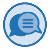 Icon representing the "Communications" core service. It is a blue circle with a speech bubble.