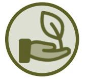 Icon representing the "Environmental Public Health" core service. It is a green circle with an open palm holding a leaf.