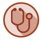 Icon representing the "Access to and Linkage with Health Care" core service. It is an orange circle with a stethoscope.