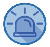 Icon representing the "Emergency Preparedness and Response" core service. It is a blue circle with an image of a siren.